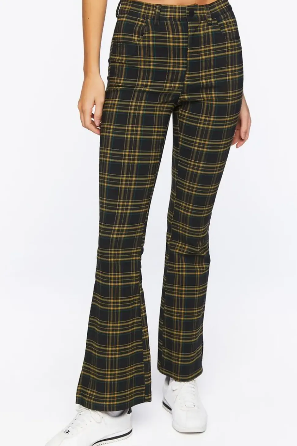 Plaid High-Rise Flare Pants