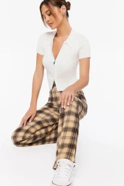 Plaid High-Rise Flare Pants