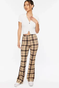 Plaid High-Rise Flare Pants