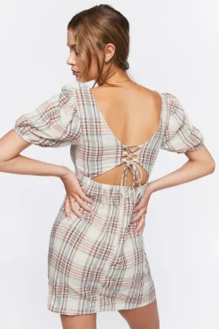 Plaid Lace-Back Mini Dress