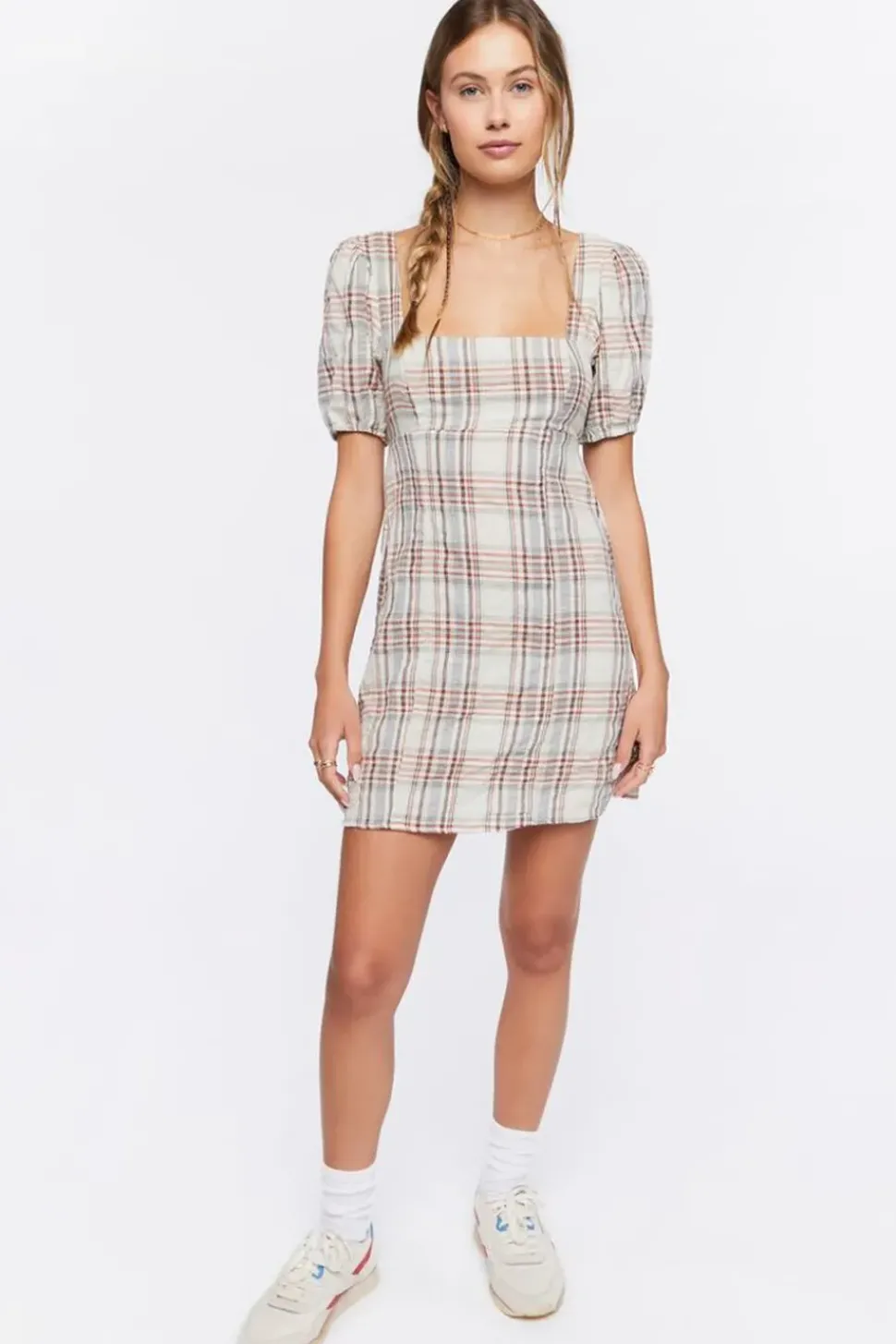 Plaid Lace-Back Mini Dress