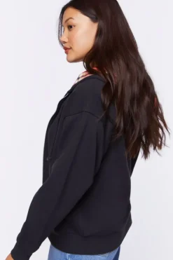 Plaid-Lined Zip-Up Hoodie