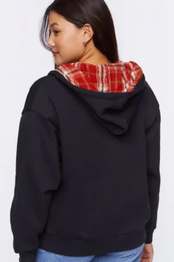 Plaid-Lined Zip-Up Hoodie