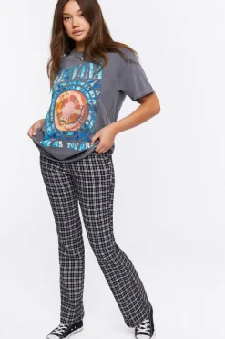 Plaid Mid-Rise Flare Pants