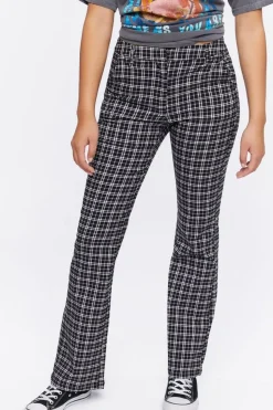 Plaid Mid-Rise Flare Pants