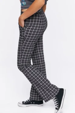 Plaid Mid-Rise Flare Pants