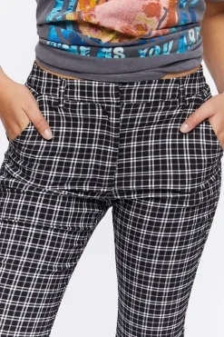 Plaid Mid-Rise Flare Pants