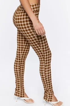 Plaid Ponte Knit Split-Hem Pants