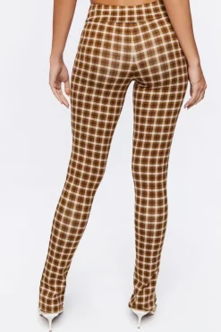 Plaid Ponte Knit Split-Hem Pants