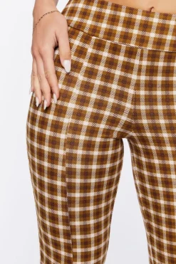 Plaid Ponte Knit Split-Hem Pants
