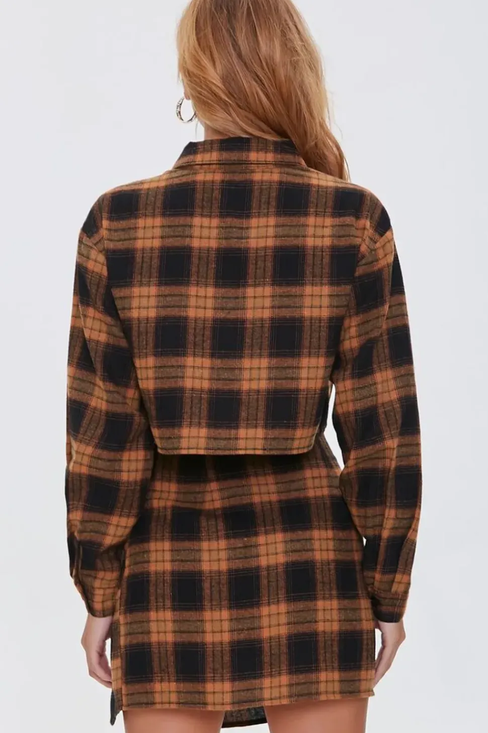 Plaid Shirt & Buttoned Skirt Set