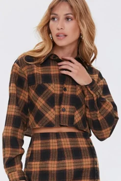 Plaid Shirt & Buttoned Skirt Set
