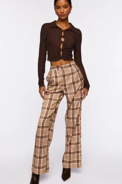 Plaid Straight-Leg Pants