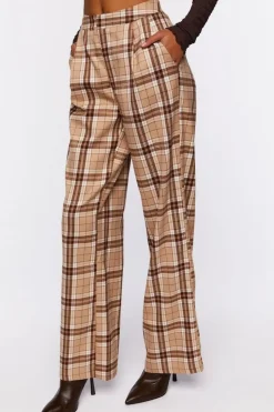 Plaid Straight-Leg Pants