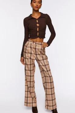 Plaid Straight-Leg Pants