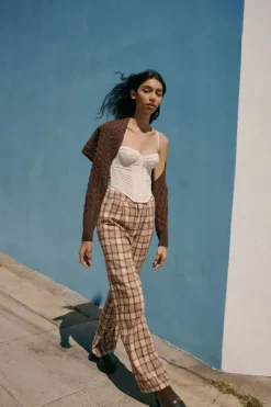 Plaid Straight-Leg Pants