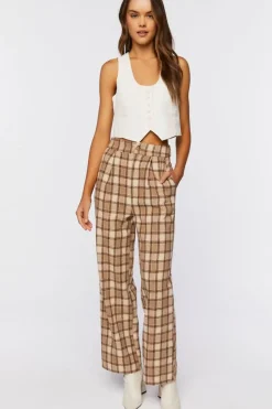 Plaid Straight-Leg Pants
