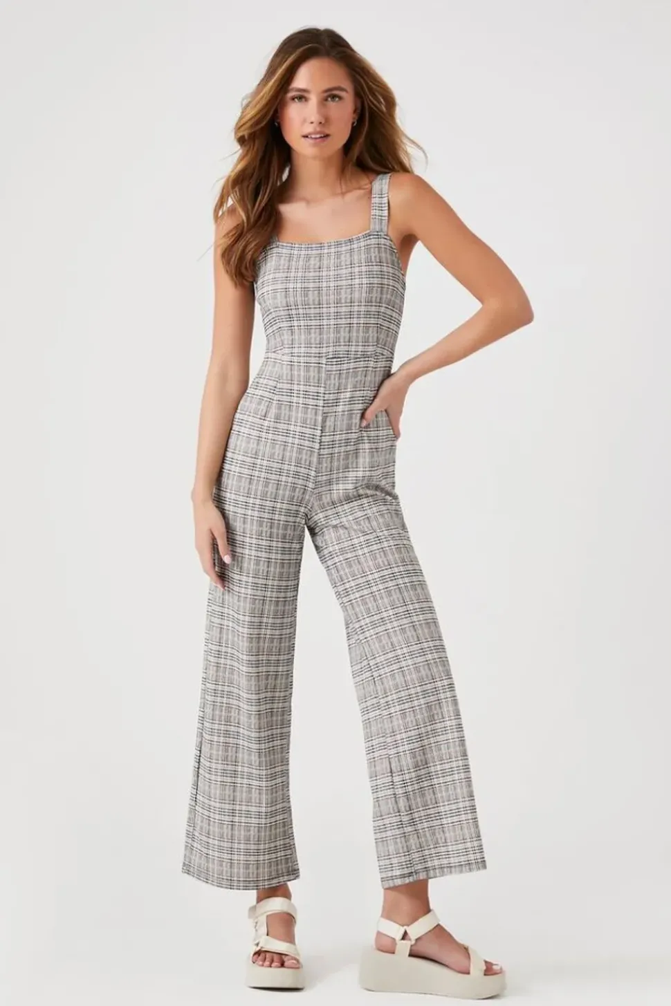 Plaid Wide-Leg Jumpsuit