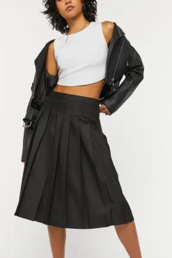 Pleated A-Line Midi Skirt