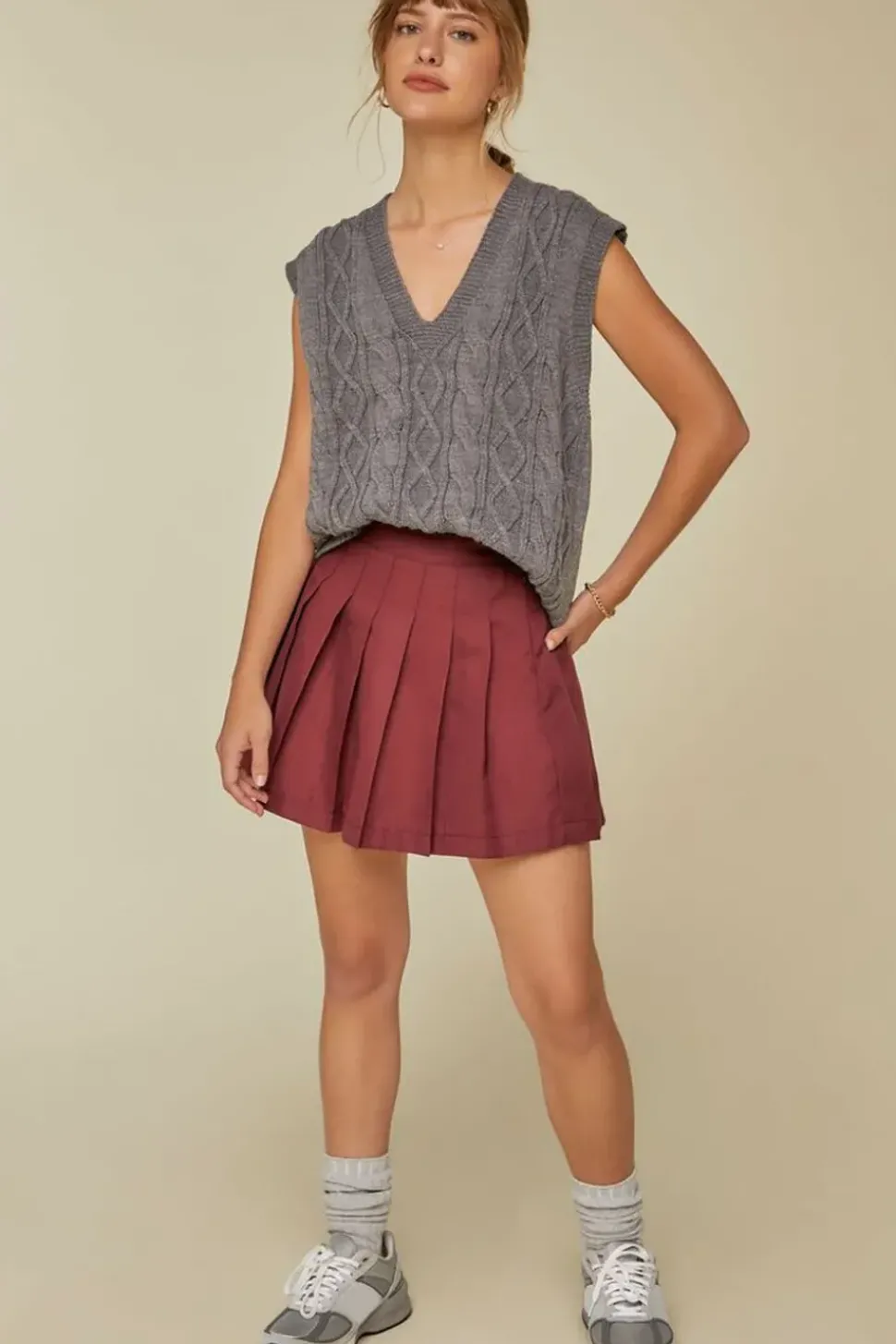 Pleated A-Line Mini Skirt