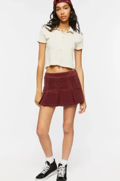 Pleated Corduroy Mini Skirt