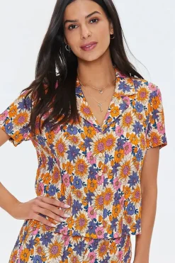 Pleated Floral Print Shirt