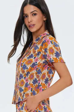 Pleated Floral Print Shirt