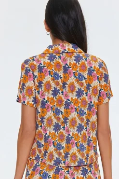 Pleated Floral Print Shirt
