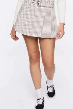 Pleated Gingham Mini Skirt