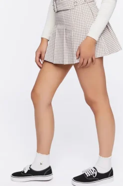 Pleated Gingham Mini Skirt