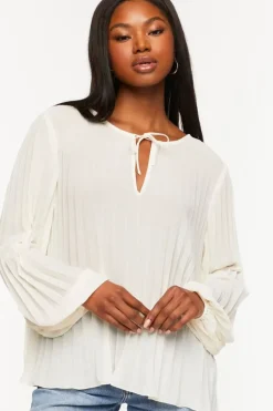 Pleated Peasant-Sleeve Top