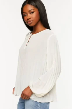 Pleated Peasant-Sleeve Top