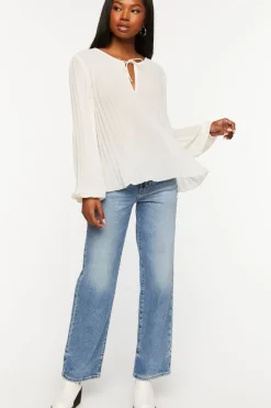 Pleated Peasant-Sleeve Top