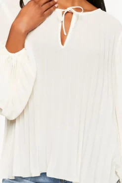 Pleated Peasant-Sleeve Top