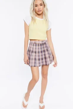 Pleated Plaid Mini Skirt