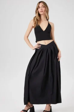 Pleated Poplin Maxi Skirt