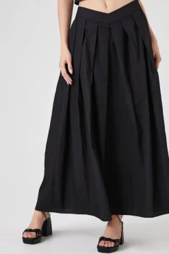 Pleated Poplin Maxi Skirt