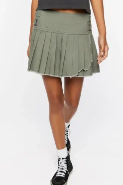 Pleated Raw-Hem Mini Skirt