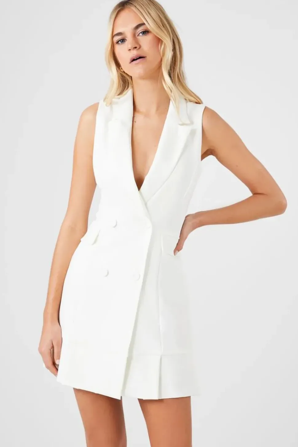 Pleated Sleeveless Blazer Dress