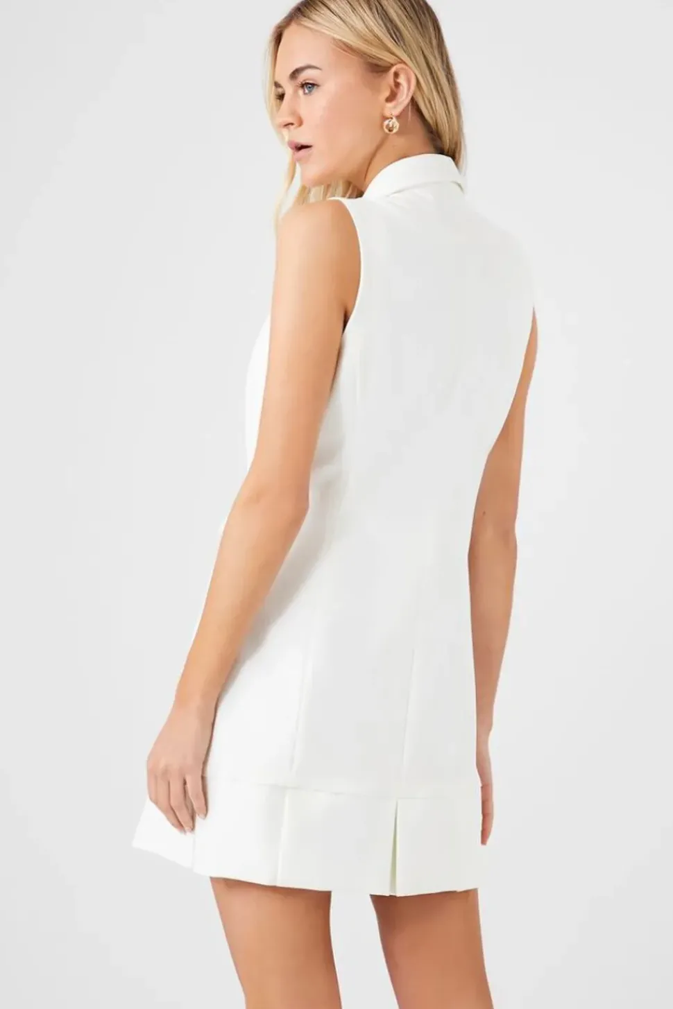 Pleated Sleeveless Blazer Dress