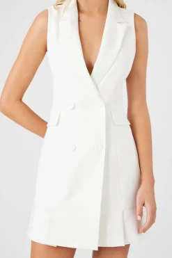 Pleated Sleeveless Blazer Dress