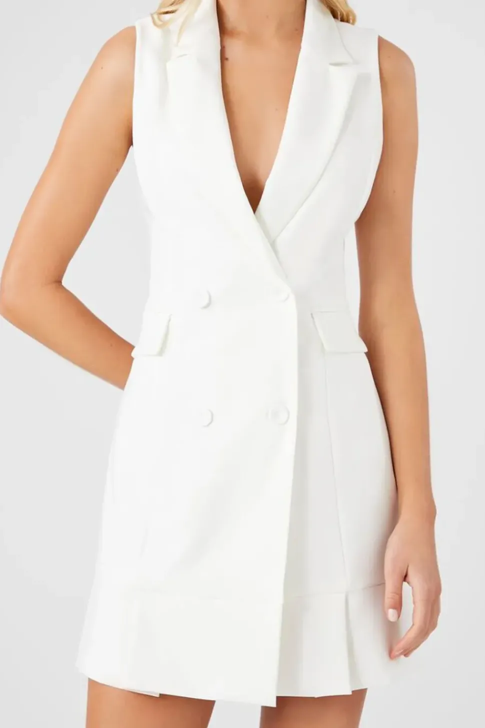 Pleated Sleeveless Blazer Dress