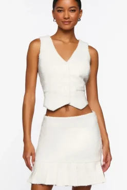 Pleated Tweed Drop-Waist Skirt