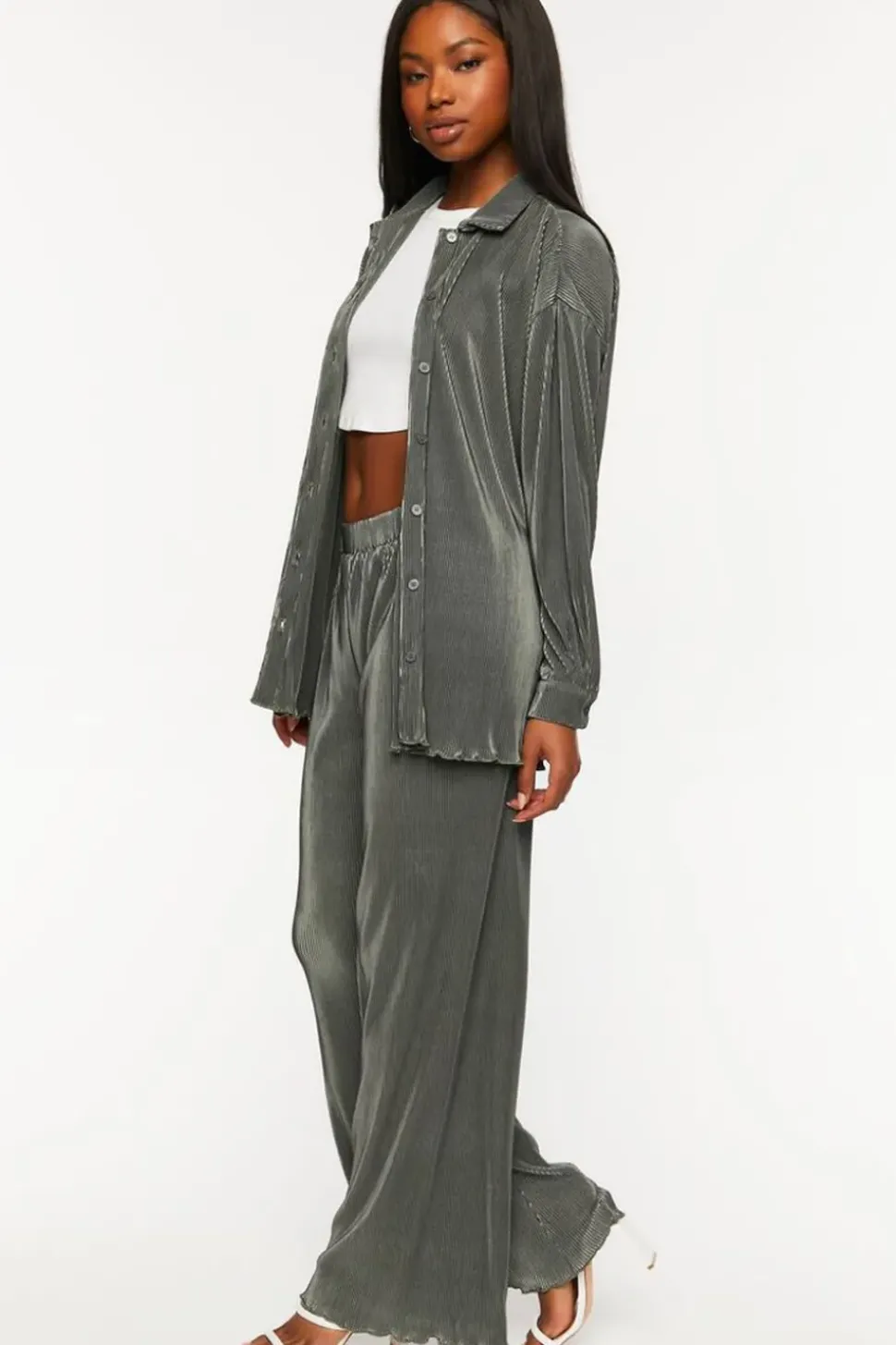 Plisse Lettuce-Edge Shirt & Pants Set