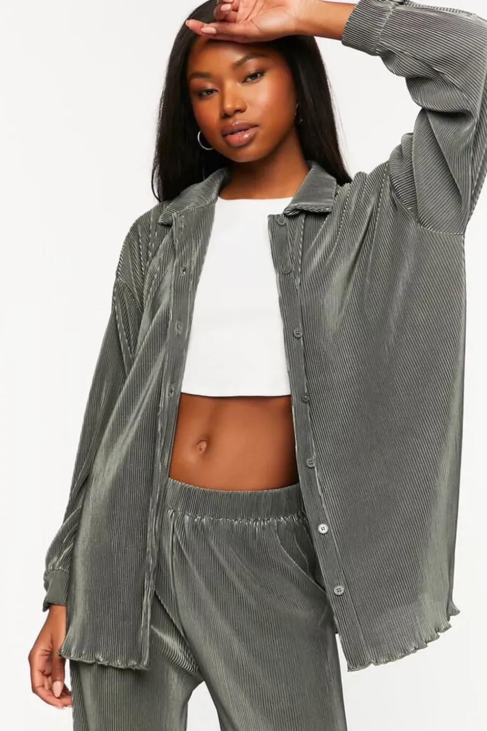 Plisse Lettuce-Edge Shirt & Pants Set