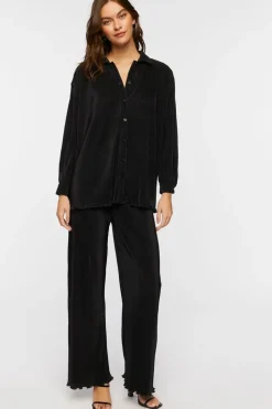Plisse Lettuce-Edge Wide-Leg Pants