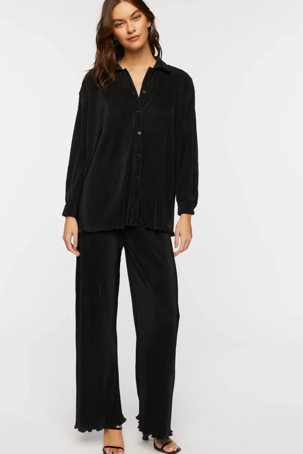 Plisse Lettuce-Edge Wide-Leg Pants