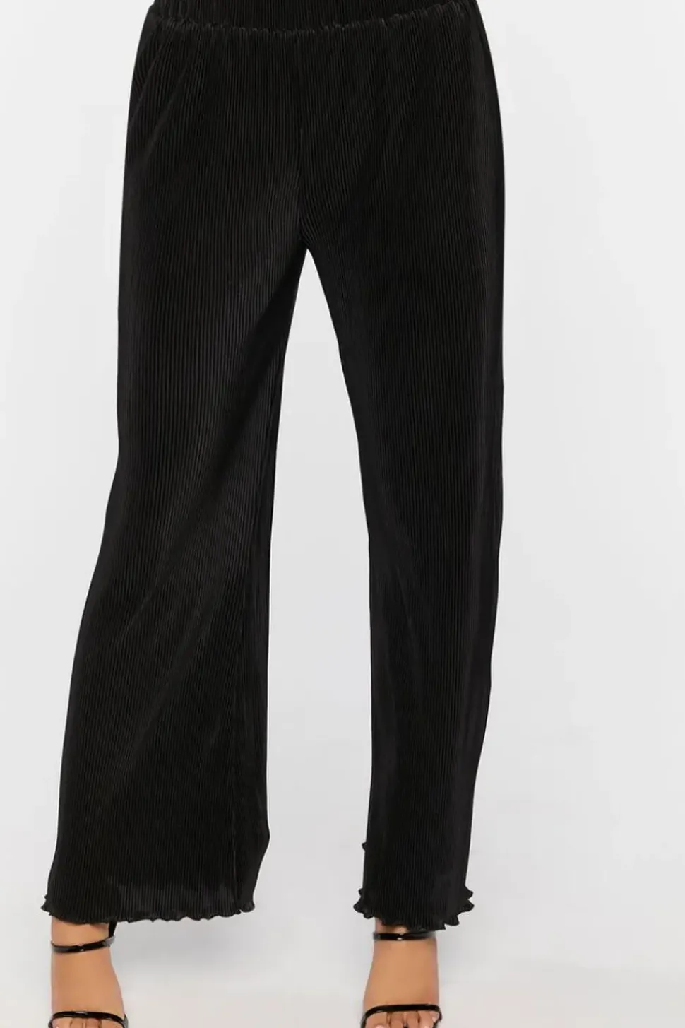 Plisse Lettuce-Edge Wide-Leg Pants
