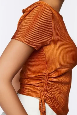 Plisse Ruched Drawstring Tee