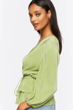 Plisse Surplice Layered-Hem Top